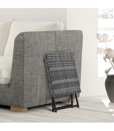 Folding Square Rattan Coffee Table Bistro Balcony Garden Steel  Outsunny