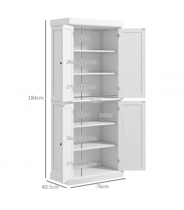 Freestanding Kitchen Cupboard, 6-Tier Cabinet Organizer w/ 4 Adjustable, White