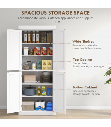 Freestanding Kitchen Cupboard, 6-Tier Cabinet Organizer w/ 4 Adjustable, White