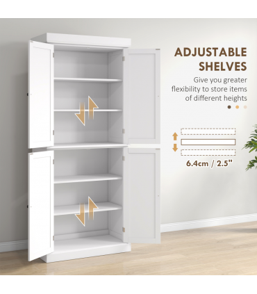 Freestanding Kitchen Cupboard, 6-Tier Cabinet Organizer w/ 4 Adjustable, White