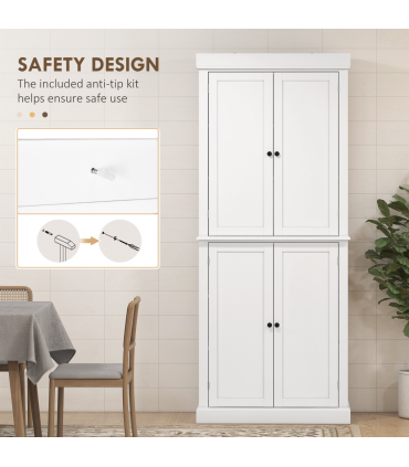 Freestanding Kitchen Cupboard, 6-Tier Cabinet Organizer w/ 4 Adjustable, White