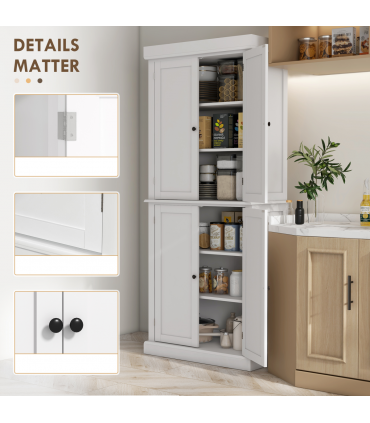 Freestanding Kitchen Cupboard, 6-Tier Cabinet Organizer w/ 4 Adjustable, White