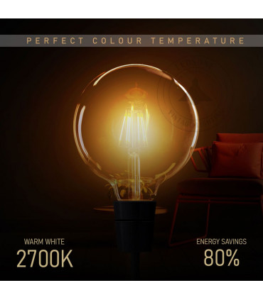 G125 E27 8W Edison Style LED filament Globe shape Retro Vintage Amber light bulb