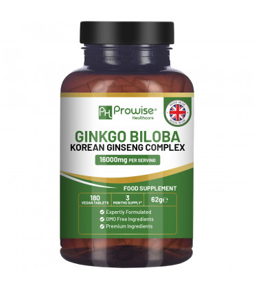 Ginkgo Biloba and Korean Ginseng Tablets 8000mg 180 Vegan Tablets by Prowise