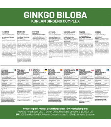 Ginkgo Biloba and Korean Ginseng Tablets 8000mg 180 Vegan Tablets by Prowise