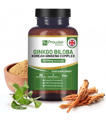 Ginkgo Biloba and Korean Ginseng Tablets 8000mg 180 Vegan Tablets by Prowise