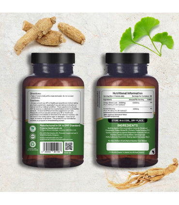 Ginkgo Biloba and Korean Ginseng Tablets 8000mg 180 Vegan Tablets by Prowise