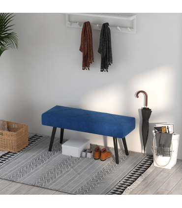 Bed-End Bench Blue Velvet Upholstery Steel Legs 100L x 36W x 45H cm Comfortable