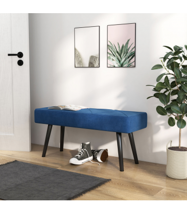Bed-End Bench Blue Velvet Upholstery Steel Legs 100L x 36W x 45H cm Comfortable