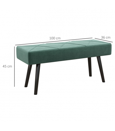 HOMCOM End of Bed Bench, Upholstered Hallway Bedroom with Steel Legs, Green