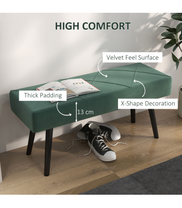 HOMCOM End of Bed Bench, Upholstered Hallway Bedroom with Steel Legs, Green