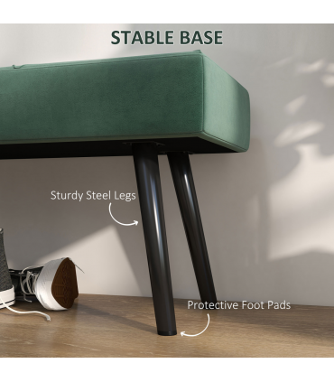 HOMCOM End of Bed Bench, Upholstered Hallway Bedroom with Steel Legs, Green