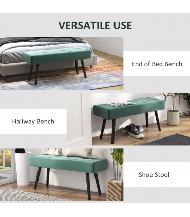 HOMCOM End of Bed Bench, Upholstered Hallway Bedroom with Steel Legs, Green