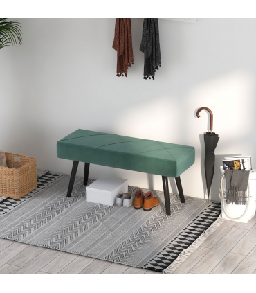 HOMCOM End of Bed Bench, Upholstered Hallway Bedroom with Steel Legs, Green