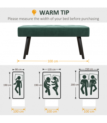 HOMCOM End of Bed Bench, Upholstered Hallway Bedroom with Steel Legs, Green