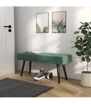 HOMCOM End of Bed Bench, Upholstered Hallway Bedroom with Steel Legs, Green