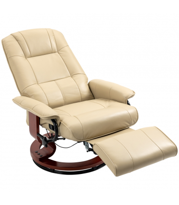 HOMCOM Ergonomic Office Recliner Sofa Chair PU Leather Armchair Lounger Cream