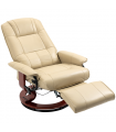 HOMCOM Ergonomic Office Recliner Sofa Chair PU Leather Armchair Lounger Cream