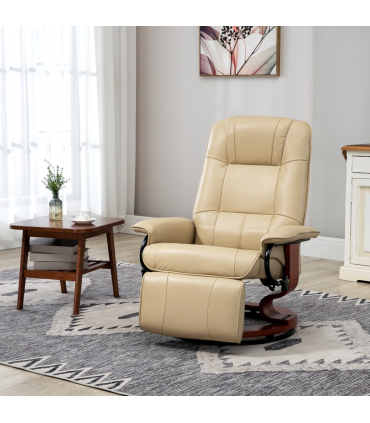 HOMCOM Ergonomic Office Recliner Sofa Chair PU Leather Armchair Lounger Cream
