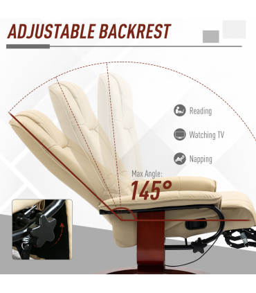 HOMCOM Ergonomic Office Recliner Sofa Chair PU Leather Armchair Lounger Cream