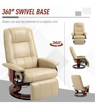 HOMCOM Ergonomic Office Recliner Sofa Chair PU Leather Armchair Lounger Cream