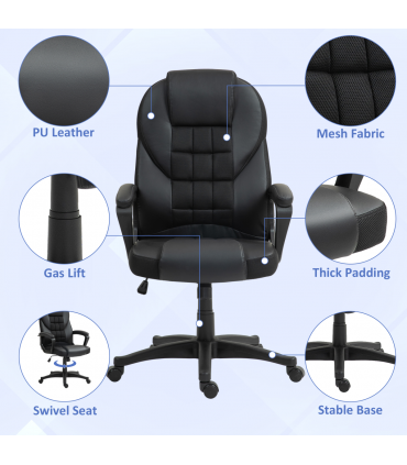 HOMCOM Executive Office Chair High Back Computer Chair with Armrests Black