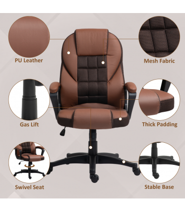 HOMCOM Executive Office Chair High Back Computer Chair with Armrests Brown