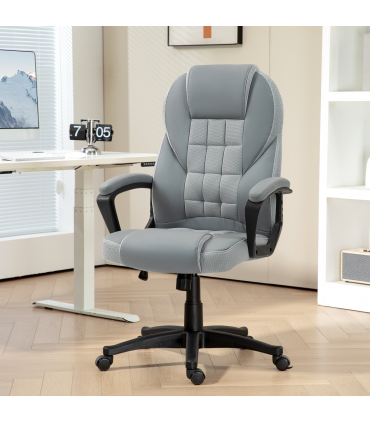 HOMCOM Executive Office Chair High Back Computer Chair with Armrests Grey