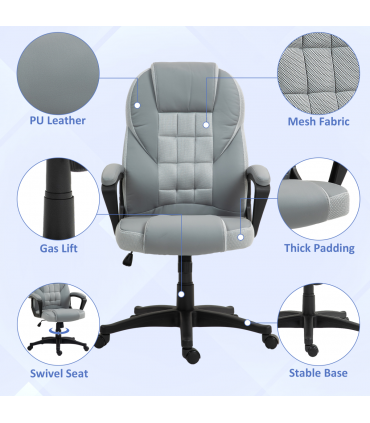 HOMCOM Executive Office Chair High Back Computer Chair with Armrests Grey