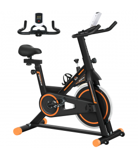 HOMCOM Exercise Bike Indoor Cycling w/ LCD Display, Heart Rate Sensor, Orange