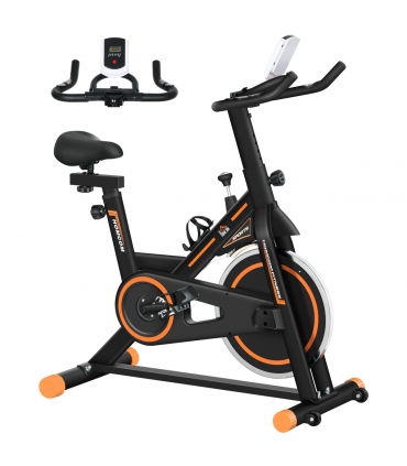 HOMCOM Exercise Bike Indoor Cycling w/ LCD Display, Heart Rate Sensor, Orange