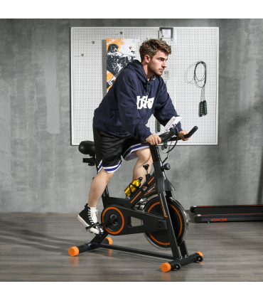 HOMCOM Exercise Bike Indoor Cycling w/ LCD Display, Heart Rate Sensor, Orange