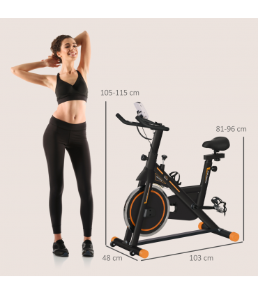 HOMCOM Exercise Bike Indoor Cycling w/ LCD Display, Heart Rate Sensor, Orange