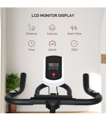 HOMCOM Exercise Bike Indoor Cycling w/ LCD Display, Heart Rate Sensor, Orange