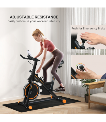 HOMCOM Exercise Bike Indoor Cycling w/ LCD Display, Heart Rate Sensor, Orange