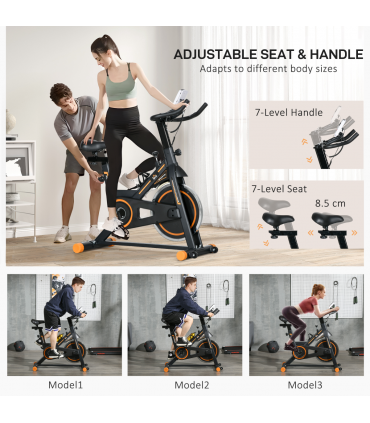 HOMCOM Exercise Bike Indoor Cycling w/ LCD Display, Heart Rate Sensor, Orange