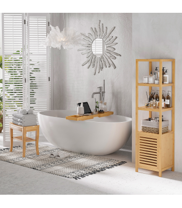 HOMCOM Extendable Bath Tub Bathroom Tray Bathtub Caddy Shelf Wine Holder Book