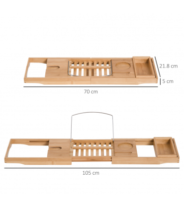 HOMCOM Extendable Bath Tub Bathroom Tray Bathtub Caddy Shelf Wine Holder Book
