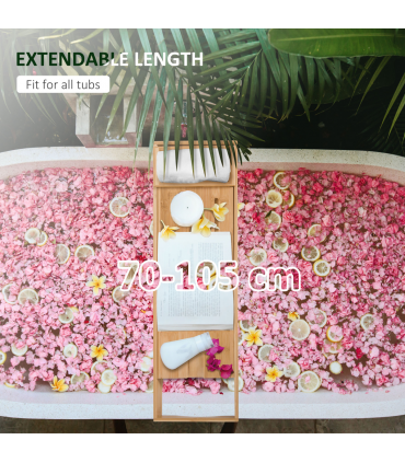 HOMCOM Extendable Bath Tub Bathroom Tray Bathtub Caddy Shelf Wine Holder Book