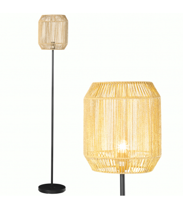 Floor Lamp Black Natural Metal Paper String 26cm x 158cm HOMCOM Farmhouse