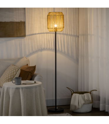 Floor Lamp Black Natural Metal Paper String 26cm x 158cm HOMCOM Farmhouse