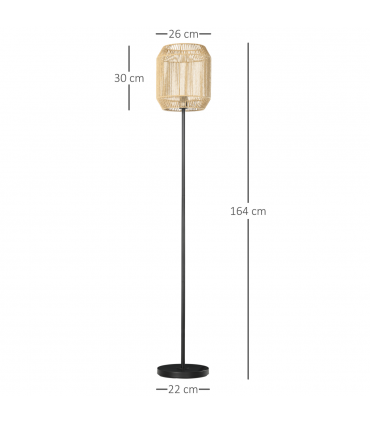 Floor Lamp Black Natural Metal Paper String 26cm x 158cm HOMCOM Farmhouse