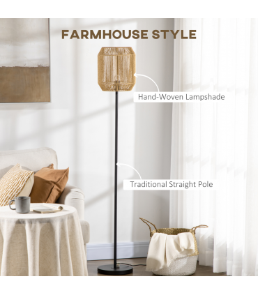Floor Lamp Black Natural Metal Paper String 26cm x 158cm HOMCOM Farmhouse