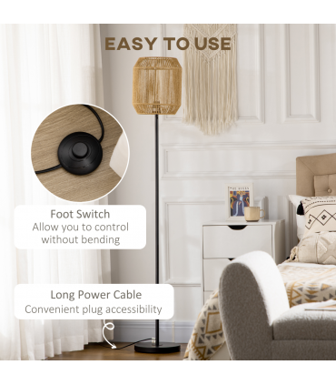 Floor Lamp Black Natural Metal Paper String 26cm x 158cm HOMCOM Farmhouse