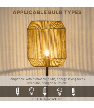 Floor Lamp Black Natural Metal Paper String 26cm x 158cm HOMCOM Farmhouse