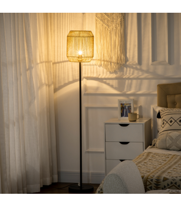 Floor Lamp Black Natural Metal Paper String 26cm x 158cm HOMCOM Farmhouse