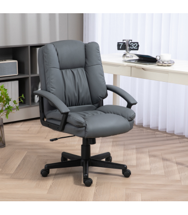 HOMCOM Faux Leather Home Office Chair Mid Back Desk Chair with Arms Dark Grey