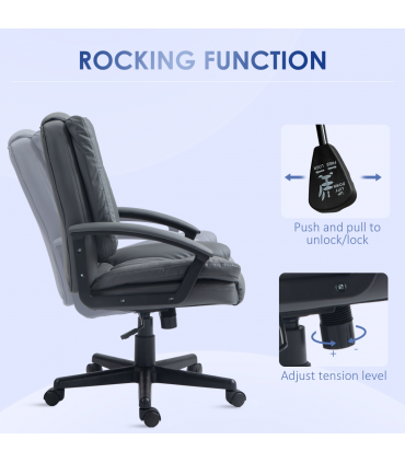 HOMCOM Faux Leather Home Office Chair Mid Back Desk Chair with Arms Dark Grey