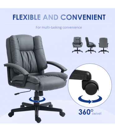 HOMCOM Faux Leather Home Office Chair Mid Back Desk Chair with Arms Dark Grey