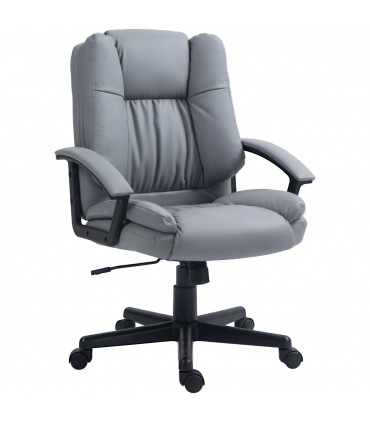HOMCOM Faux Leather Home Office Chair Mid Back Desk Chair with Arms Light Grey